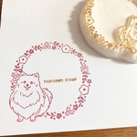 小花散りばめた 枠はんこ　ポメラニアン