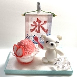 ☆かき氷と白クマくん　樹脂粘土　置物
