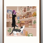 13660■ポスター　絵画　インテリア　A3サイズ　『猫の結束　ネコ』イラスト　アート　北欧