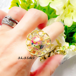 ゴールド【朝採りの薔薇🌈】恋愛幸運に効く／レインボーローズ／薔薇／ドライフラワー／ホログラム／フリーサイズ／スチールリング