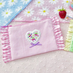 Heart♡Cherry刺繍のぺたんこポーチ【pink】