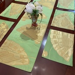 2196豪華刺繍の袋帯リメイク　正絹テーブルランナーとティーマット６枚セット