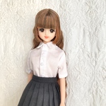 白半袖角襟シャツ　27cmドール  ジェニー　#licca  はるとくん　着せ替え服　ドール服　アウトフィット