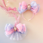 ペット用カチューシャ&チョーカーセット⑥🩵💖ライトブルー&ピンク🎀Ailebyirodori🎀