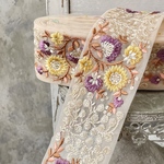 [実物のお色味と違う場合があります] インド刺繍リボン　花　インド刺繍　スパンコール　刺繍リボン　リボン　りぼん　※10月8日よりゆうパケットにて発送
