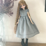 再ショルダーフリル⭐︎ノースリーブワンピース　【くすみ水色】ドール服　リカちゃん　ruruko　