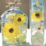 【再再販】明るい.*･ﾟひまわりのハーバリウム🌼ブルー ＆ グリーン ◆ウイスキー瓶