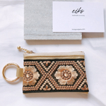 フェイクレザー×刺繍リボン　miniポーチ　財布　小物　アクセサリー　イヤホン　鍵　ミニ　便利　レザー