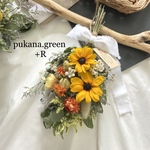 【再販】小ひまわり☆ドライフラワースワッグ　紅花　ヘリクリサム　オレンジブーケ27cm