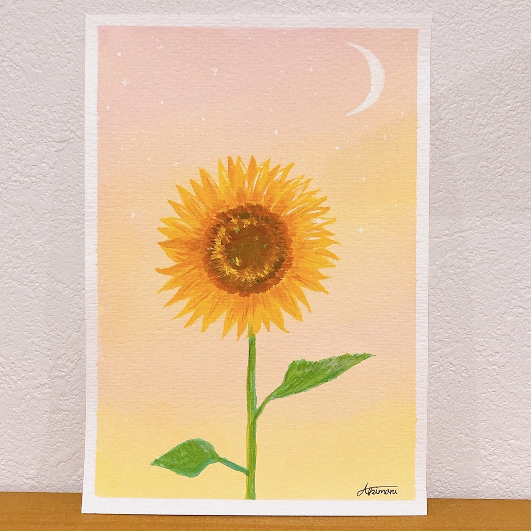 油絵 絵画【夕日と赤富士のひまわり畑】 | HIROSHI1990