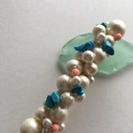 ターコイズとパールの夏色バレッタ