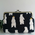 シロクマくんのがま口通帳入れ&化粧ポーチ(ブラック)