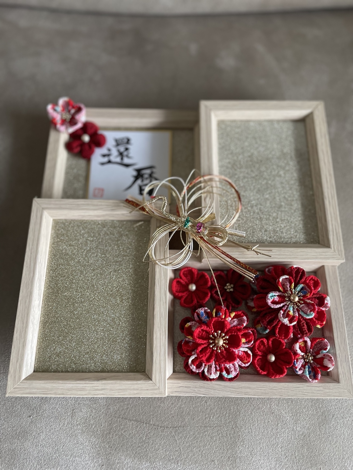 米寿 再販】米寿お祝いつまみ細工筆文字フォトフレーム - ハンドメイド