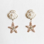 ぷっくりシェル&シアーヒトデの刺繍ピアス