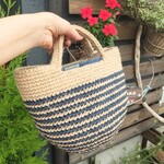 オーダー主様専用　麻ひもバッグ　ネイビーのボーダー