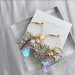 《先行予約販売》夏 ♡【 オーロラ × 淡水パール フープ ピアス イヤリング  】スパンコール マルチカラー ガラス ビーズ　リゾート 旅行 まとめ髪 にも