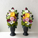 【m-1968様専用】プリザーブドフラワーの仏花☆高さ28cmプリザ黄色菊ピンク白仏花小菊お供えお悔みに