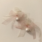 コットンパール オーガンジー リボン ピアス（イヤリング）