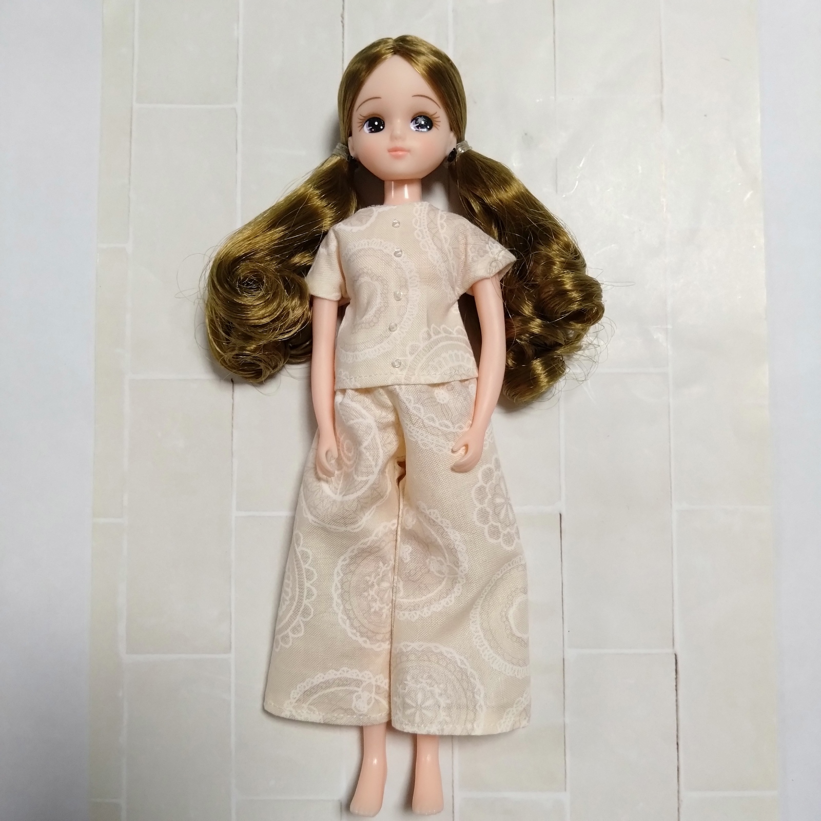 リカちゃん　半袖パジャマセット（ベージュ） リカちゃん 半袖パジャマセット（ベージュ） - kayihandmade