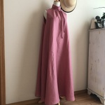 フレンチリネン（カメリアピンク）で作ったハイネックフレアマキシワンピース