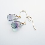 一点もの フローライト コンケーブ ドロップカット 一粒 ピアス