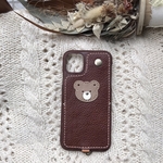 New!焦げ茶の本革くまさんスマホケース！カード入れ付き🧸♡ 背面型 ヌメ レザー  韓国  