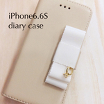 新登場★チャームグログランリボンiPhone6/6S★ベージュ×ホワイト