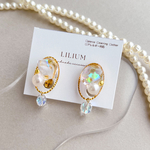 氷みたいなピアス/イヤリング 金属アレルギー対応 サージカルステンレス オーロラ パール 揺れるビーズ クリア