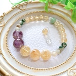 ＜pinokoxo様　オーダー品＞アイリス🌈アメジスト・せリサイトインクォーツ・ツリーアゲート・アイリス🌈シトリン・ミャンマー翡翠・水晶　天然石ブレスレット
