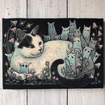 「猫木霊(これをあげます はなしてください)」SMサイズ アート作品 アクリル画 猫 原画  徳島洋子作品 ★ 星月猫