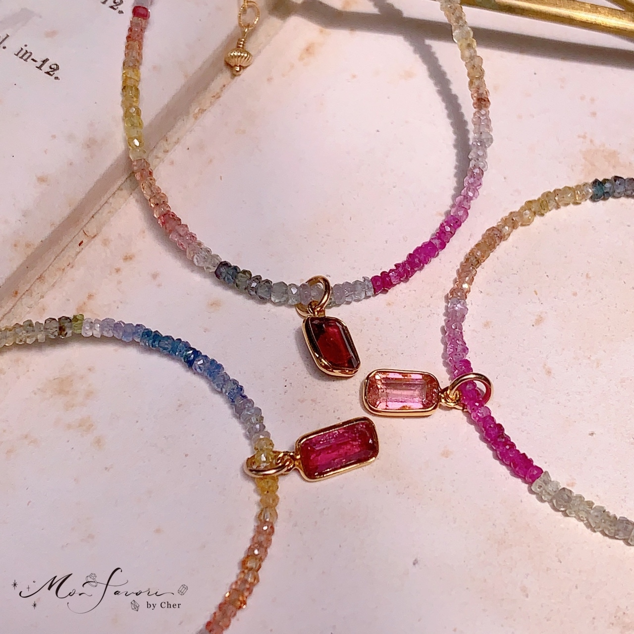 14kgf】天然石＊マルチカラーサファイアブレスレット_a - Mon