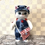 こはるちゃん用　パッチワーク柄デニム　リボンつなぎ