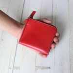 【送料無料】革のL型ファスナー財布　　ワインレッド　