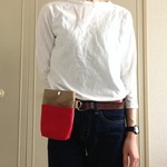 ベルトポーチ１　ベージュ×アカ　帆布