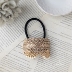 198 インド刺繍リボンのカーブヘアゴム　gold×pearl