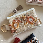 【受注制作🪡】インド刺繍リボンポーチ orange③🧡カードケース💳 フェイクレザー　再販3