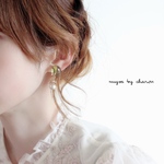 mossgreen×コットンパールのイヤリング