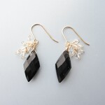 モリオン 黒水晶  クォーツ デザインピアス  希少 ダイヤカット 14kgf ゴールドピアス