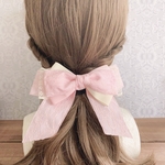 【送料無料 1点のみ☆】ピンク レースリボン リボンバレッタ  リボン ヘアアクセサリー バレッタ ポニーフック ヘアゴム クリップ  プレゼント