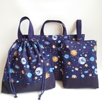 リバーシブル 宇宙×星 3点セット レッスンバッグ 体操着入れ シューズケース スター 男の子 レッスンバック 上履き入れ お着替え袋 ギャラクシー 惑星