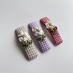 パープル　リボン刺繍パッチンピン