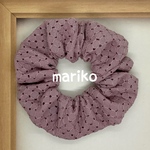 春夏 刺繍コットンレースのシュシュ くすみピンク スクエア(しっかりゴム)