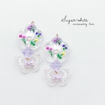 🪻Summer garden : purple  ✵ 氷の世界のフラワーガーデン   ピアス イヤリング   透明 オーロラ 花柄  超軽量