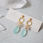 "Seabulechalcedony×Quartz"サージカルステンレス シーブルーカルセドニー クォーツ 天然石 ピアス☽