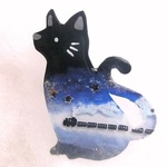 夜空の黒猫ブローチ