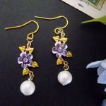 すみれとコットンパールのピアス・イヤリング
