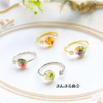 レインボーローズシルバー【キリトリgarden】カラフル／薔薇／ドライフラワー／ストーン付き／／シルバー／フォークリング／まる／小ぶり／フリーサイズリング