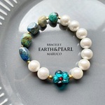 【御売約★kohatomon様】　　BL370-751地球色アズロマラカイト+Pearl+FLOWER 17㎝*天然石ブレスレット　[送料無料] 　