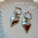 No.008 metal Heart triple ring ピアス
