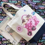 HULA ALOHA HAWAII ＆ アロハワゴンバス/可愛いピンキードットバッグ＆茶トラ猫ちゃん兄弟/生成り×濃紺キャンバスエコトートバッグ